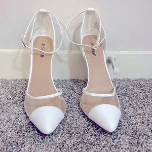 Clear and White Just Fab pumps. Worn once